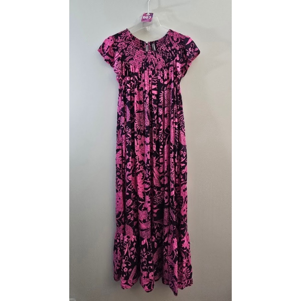 by Anthropologie Womens Arielle Maxi Dress Pink Black Floral Smocked Boho Size S